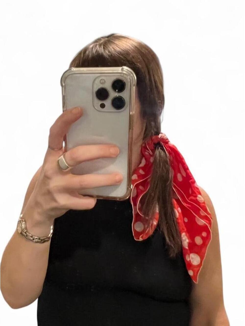 Vintage Red Polka Dot Silk Hair Scarf Bandana